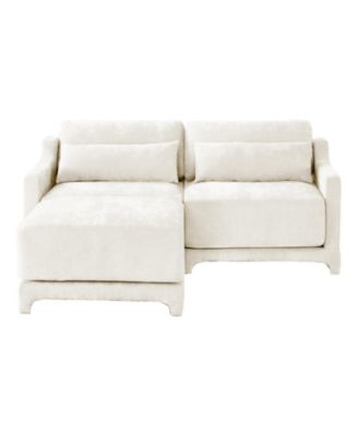 Chenille 2-Seater Sofa with Ottoman & Pillows - Beige