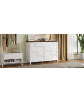  Rustic White 9-Drawer Dresser