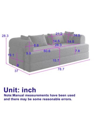78.7" Convertible Sleeper Sofa Bed with Pillow & Side Pocket