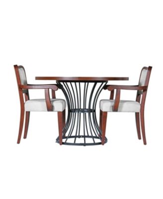 42" Round Oak Dining Set- Table & 2 Walnut Armchairs