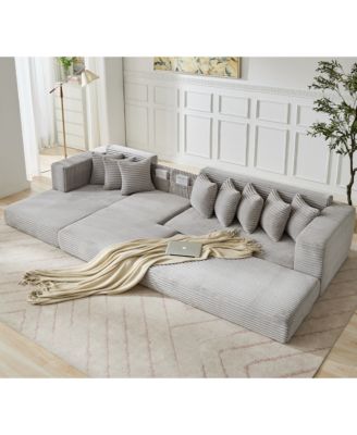 Oversize Cloud Couch L-Shape Sofa Bed, 8 Pillows, Corduroy