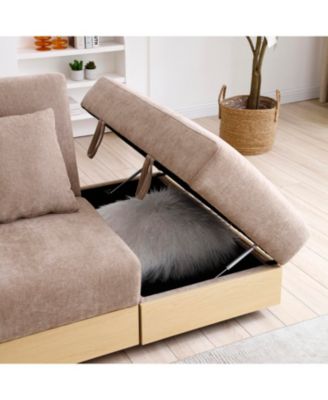  Convertible Sleeper Sofa Bed with Storage Ottoman & Drop Down Table - Light Brown