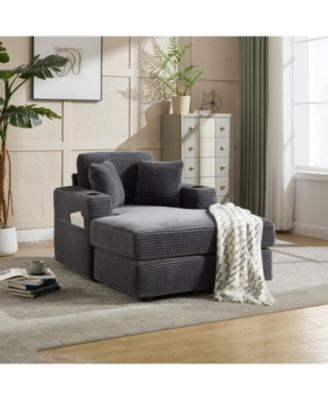 Corduroy Chaise Lounge Sofa, Detachable Cushions, 3 Colours