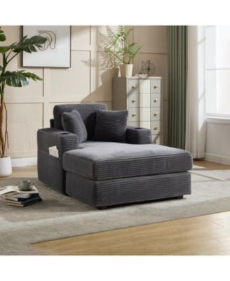 Corduroy Chaise Lounge Sofa, Detachable Cushions, 3 Colours