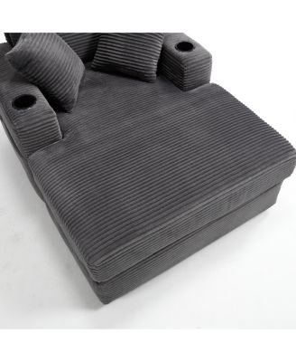 Corduroy Chaise Lounge Sofa, Detachable Cushions, 3 Colours