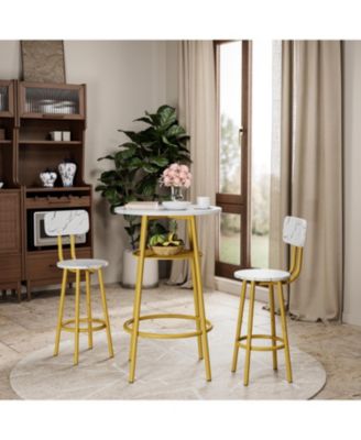 3-Pc Faux Marble Dining Set with 2 Stools