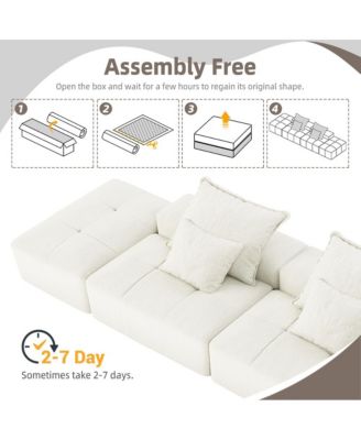  Modern Chenille Sectional Sofa with Ottomans & Pillows - BEIGE