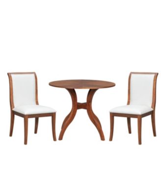 Walnut Round Dining Set- 39.4" Table + 2 Chairs, Solid Wood