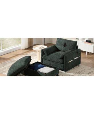 38" Sofa w/ Storage Ottoman, USB, Phone Holder, Pockets, Wide Chaise, Chenille