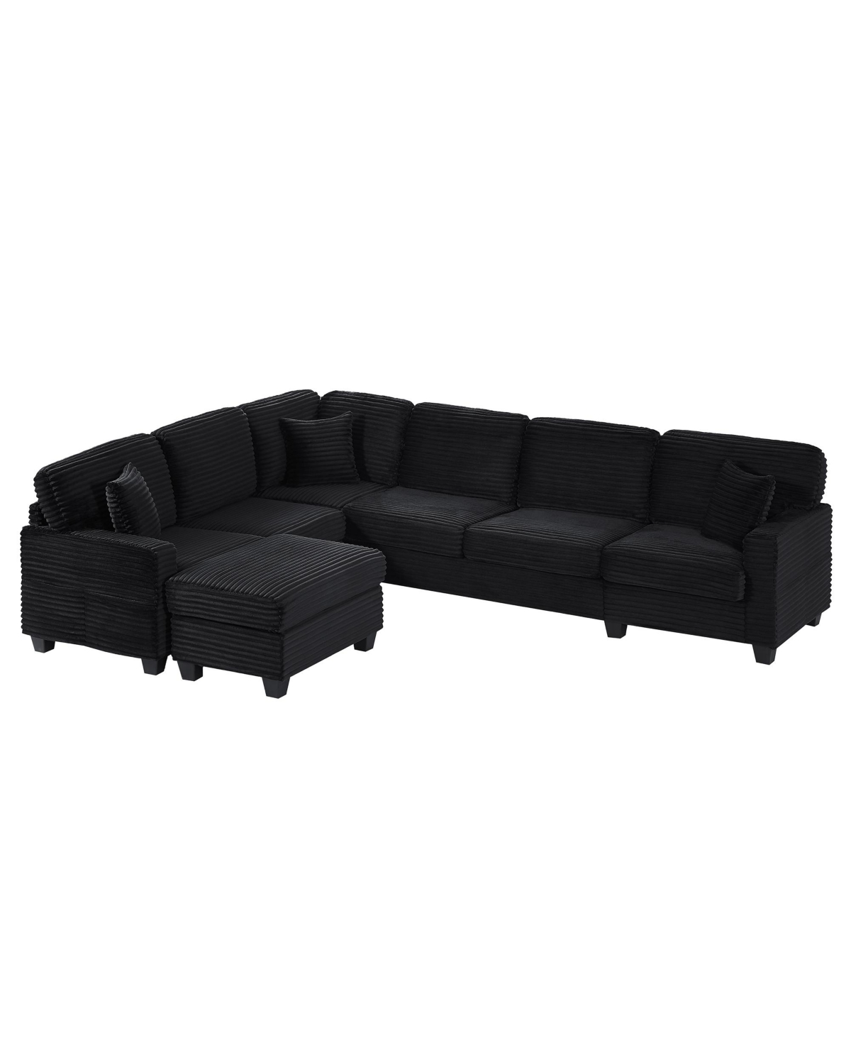 Streamdale Furniture U-Shaped Sectional Sofa with Ottoman & Storage Pockets, Black