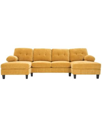 U-Shaped Chenille Sectional Sofa with Dual Chaise & Storage - Yellow