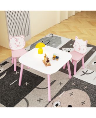 Streamdale Kids 3-Piece Table & Chair Set - Animal Backrest (Pink/White)