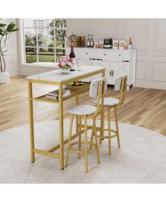  3-Piece Counter Height Dining Table Set, Faux Marble Top