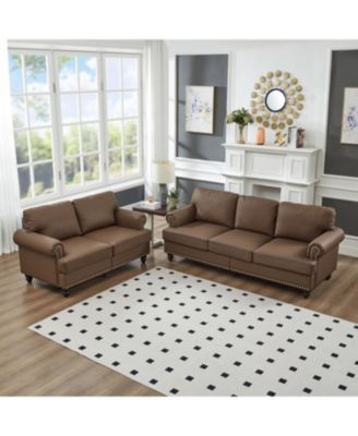 Streamdale Modern Classic Brown Leather 2+3 Seater Sofa Set