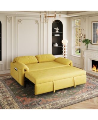 Streamdale Yellow Velvet Sofa Bed - Converts to Retractable Bed
