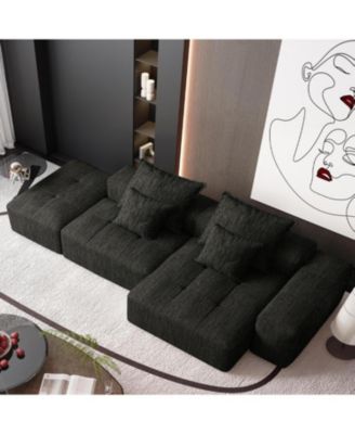Modern Oversized Chenille Sectional Sofa with Ottoman & Pillows