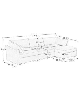 L-Shaped 3-Seater Chenille Sofa with Footstool - Wheat