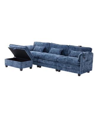  Oversized Sectional Sofa Cloud Couch w/ Ottoman, USB & Phone Holder