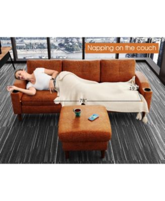 Streamdale Orange Convertible Sofa with Storage & Footstools
