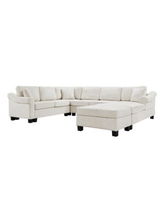 111.8" U-Shaped Chenille Sectional Sofa with Ottoman