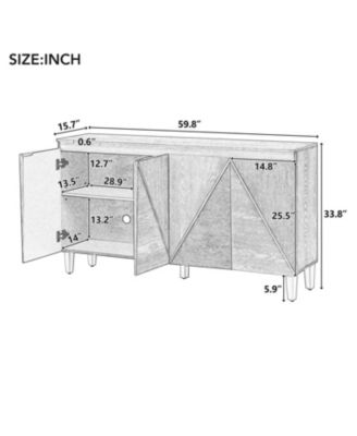 60" Retro Buffet Cabinet - 4-Door Sideboard with Adjustable Shelves (Gray)