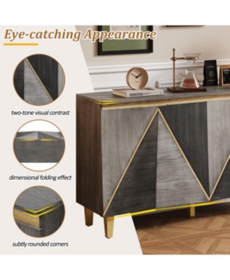 60" Retro Buffet Cabinet - 4-Door Sideboard with Adjustable Shelves (Gray)