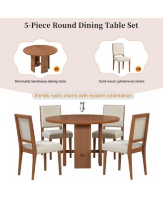 5-Piece Round Dining Set- Table & 4 Upholstered Chairs