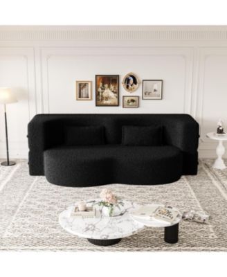 Modern Convertible Teddy Fabric Sleeper Sofa Bed with 2 Pillows