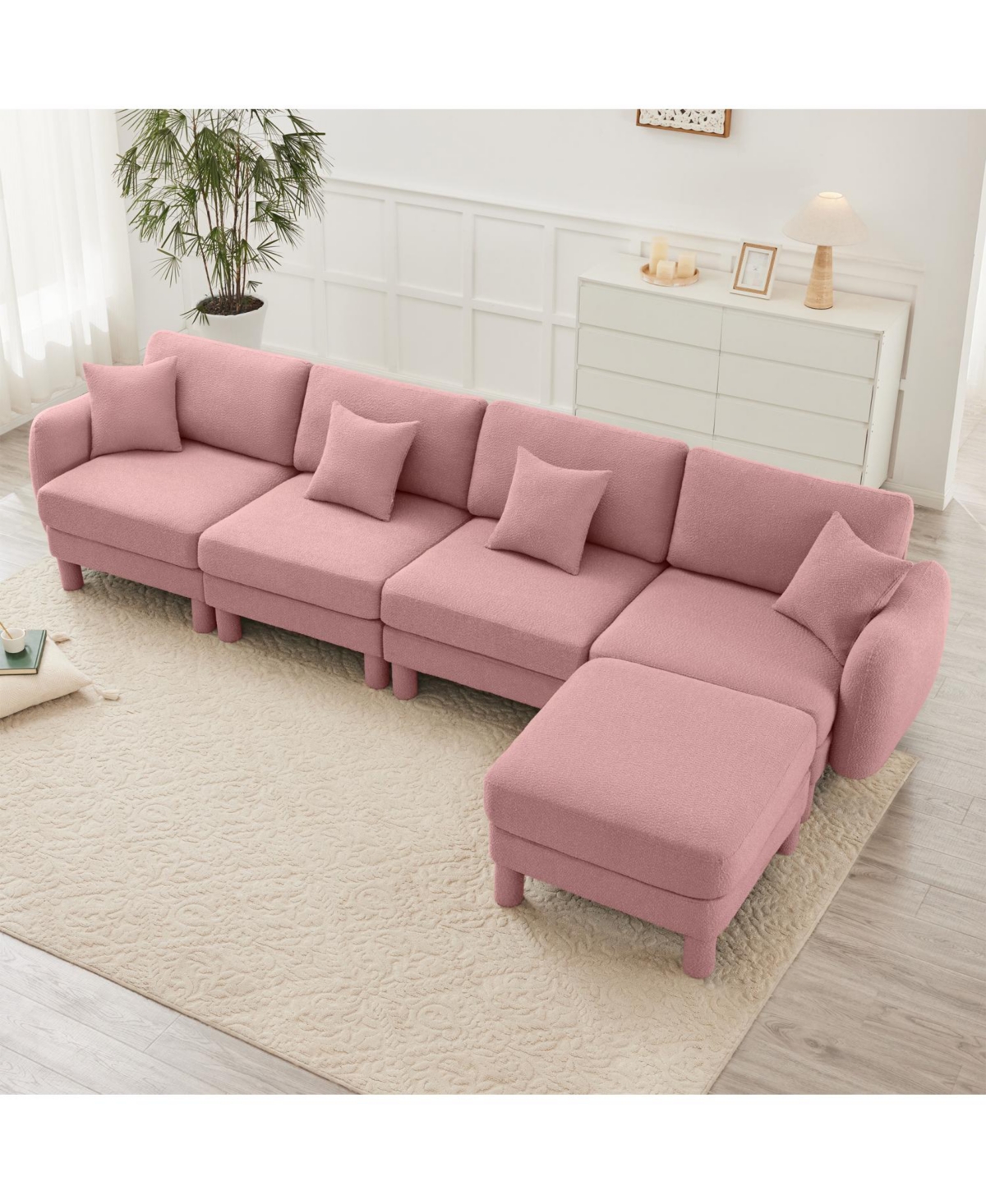 Streamdale Furniture Boucle Convertible Sectional Sofa with Ottoman, Shell Arms