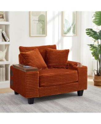 Multifunctional Corduroy Sofa with Hidden Table & Storage