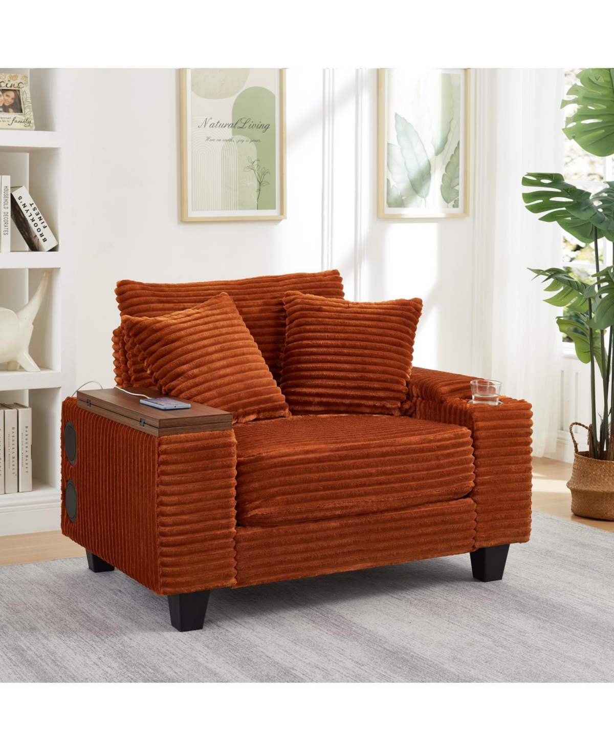 Streamdale Furniture Multifunctional Corduroy Sofa with Hidden Table & Storage