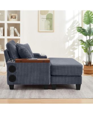 Streamdale Corduroy Sofa Bed with Ottoman, Bluetooth, USB, Rotating Table
