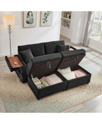 Corduroy Loveseat Sofa with Ottomans & Table