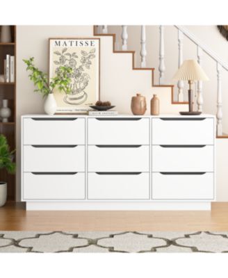 Streamdale White 9-Drawer Dresser - Modern Long Chest for Bedroom/Living Room