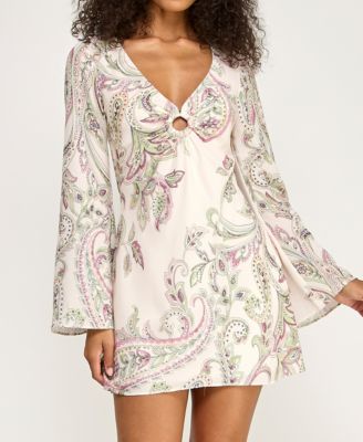 Juniors' Long-Sleeve V-Neck Short Dress