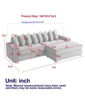 Corduroy L-Shaped Sectional Sofa with Chaise & Storage
