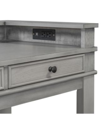 4-Piece Retro Dining Table Set with 3 Storage Drawers (Light Grey)