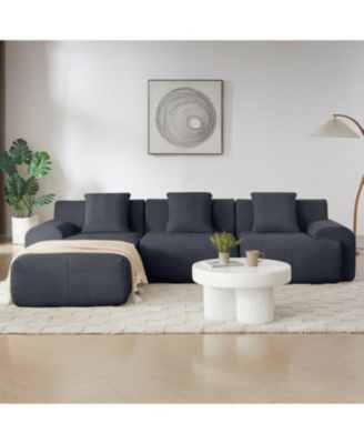 Modern L-Shaped Corduroy Sectional Sofa Dark Gray Oversized 3-Seater Couch