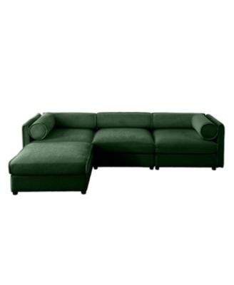 Elegant Green Chenille L-Shaped Sofa with Storage and Ottoman.