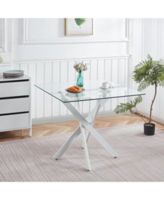 Modern Glass Dining Table White Legs 90x90cm