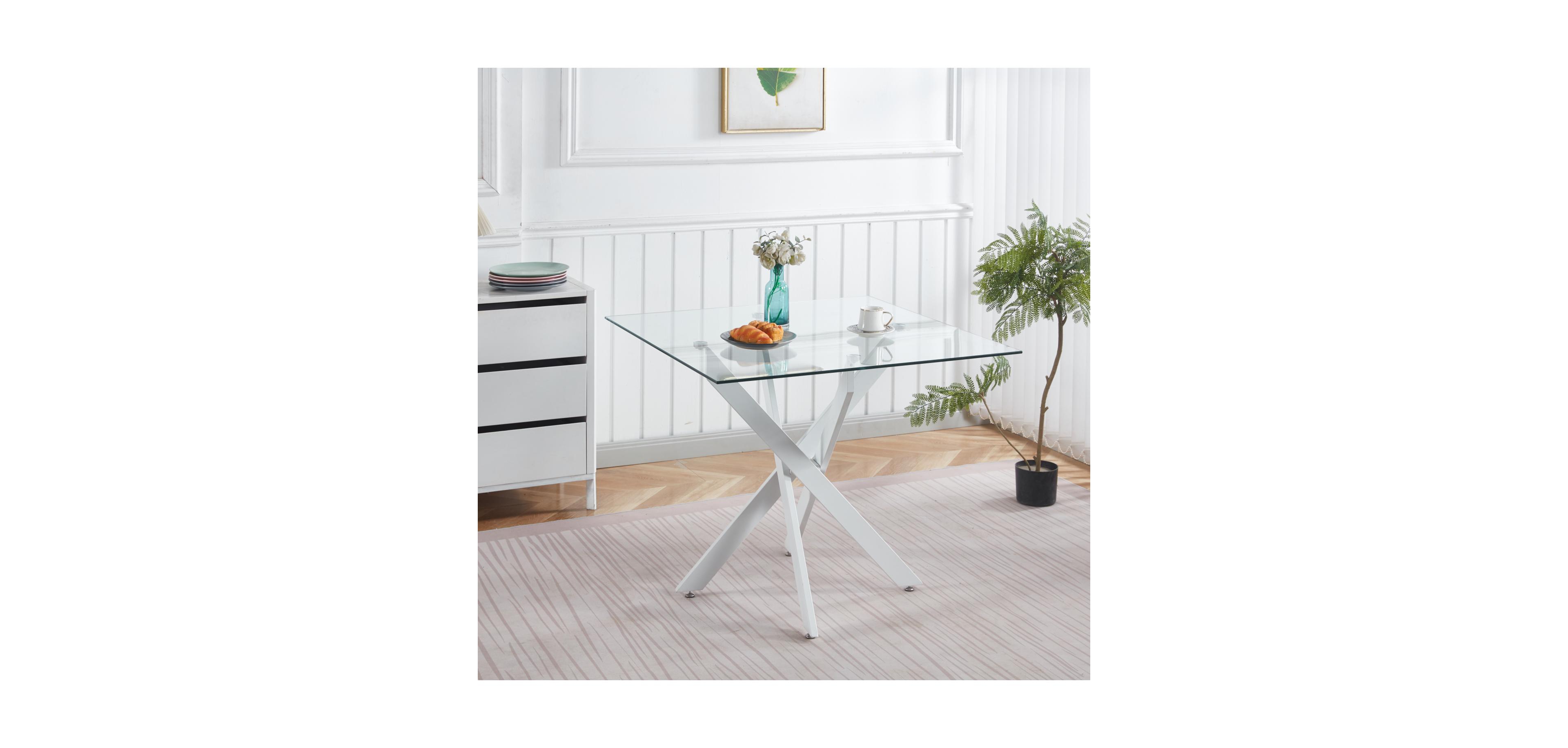 Streamdale Furniture Modern Glass Dining Table White Legs 90x90cm