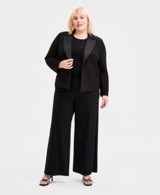 Trendy Plus Size Peak Lapel Open-Front Blazer