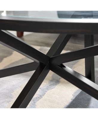 Modern Glass Coffee Table - Wood Base, Round Top