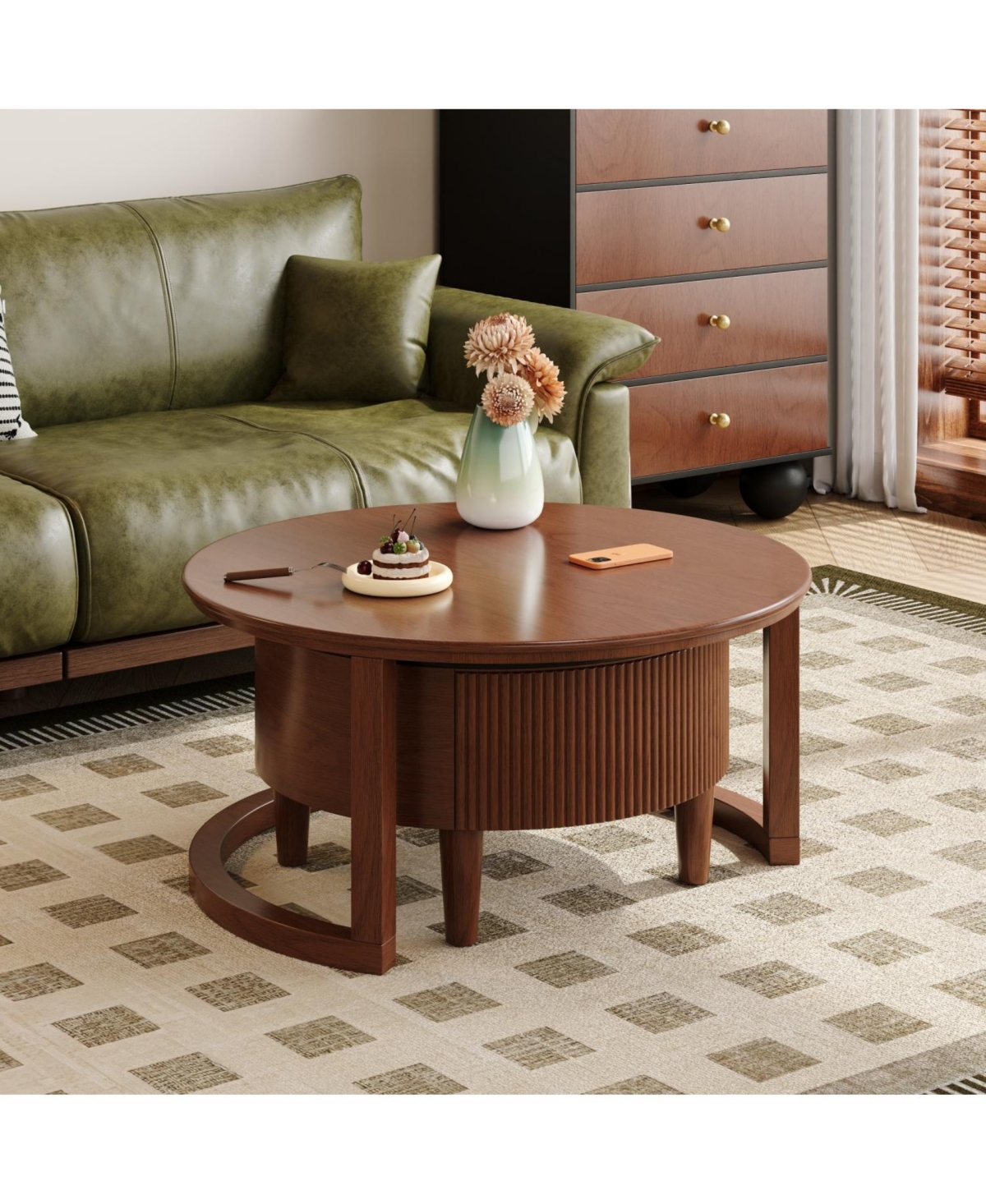 Streamdale Vintage Round Nesting Coffee Table Black & Walnut 31.5"