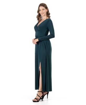 Women's Long Sleeve V-Neck Side Slit Maxi Dress
