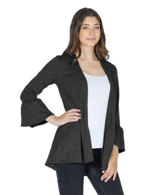 Women's Knit Three Quarter Bell Sleeve Open Cardigan Sweater