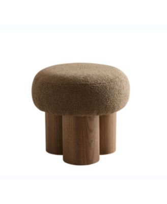 W8017-1 lamb wool seat barrel PVC pipe with walnut veneer Mushroom stool