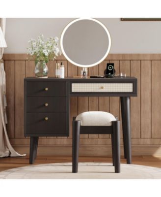  Bohemian Vanity Set with Charging Station, Stool, & 3 Storage Drawers