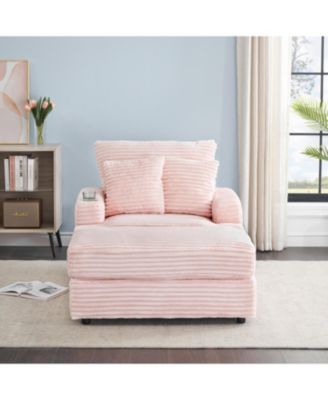 Corduroy Armchair & Ottoman Set with Cup Holder