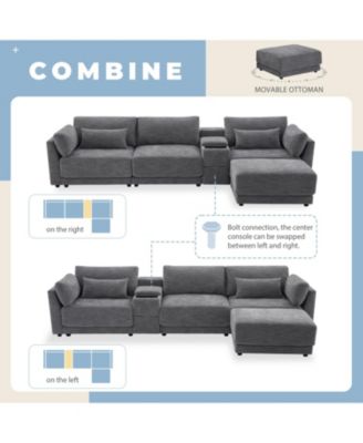 124" Modular Sectional Sofa w/ Storage, Ottoman, USB Charger